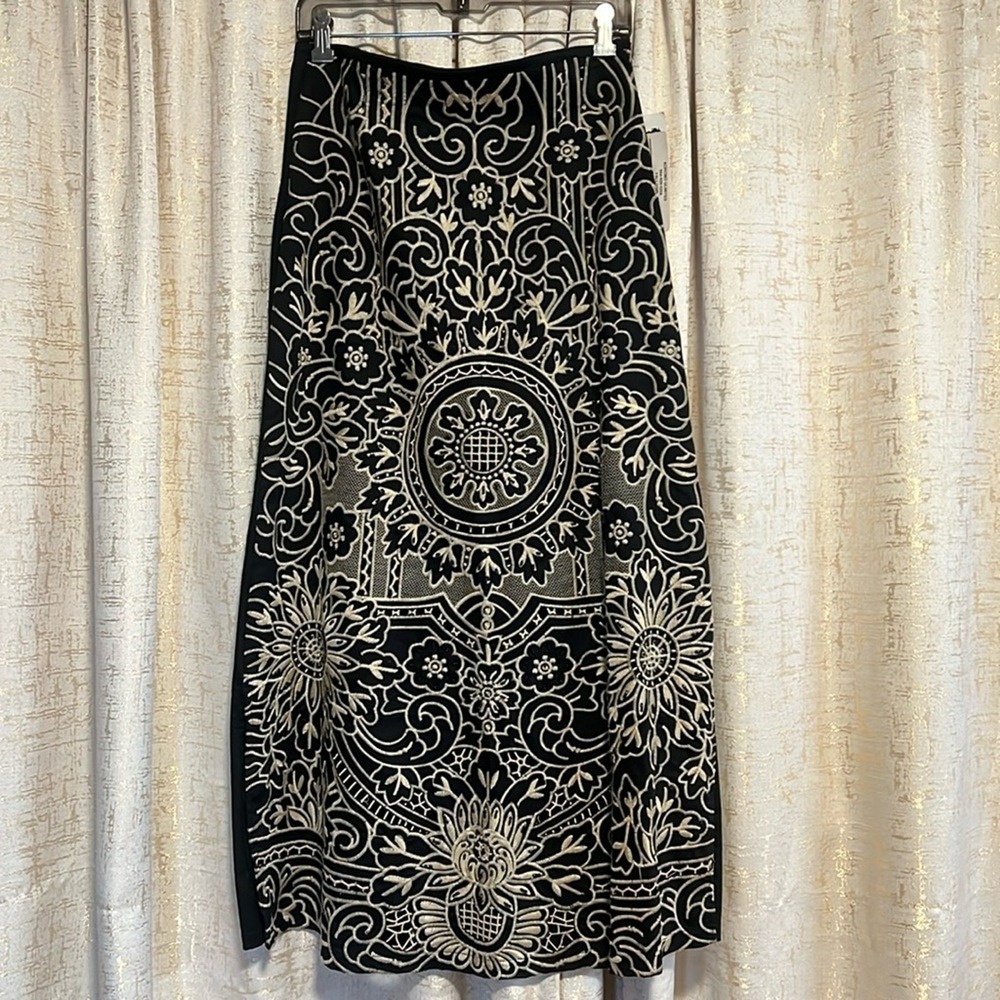 Kokomo Unlimited Lotus Embroidery Skirt Womens S Black Ivory Maxi Sample Artisan